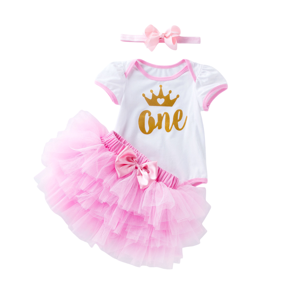 Baby Romper Net Yarn Pink Princess Dress Set